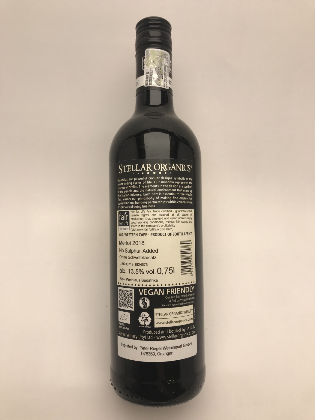 Stellar Organics Merlot ohne Schwefelzusatz, Bio-Rotwein