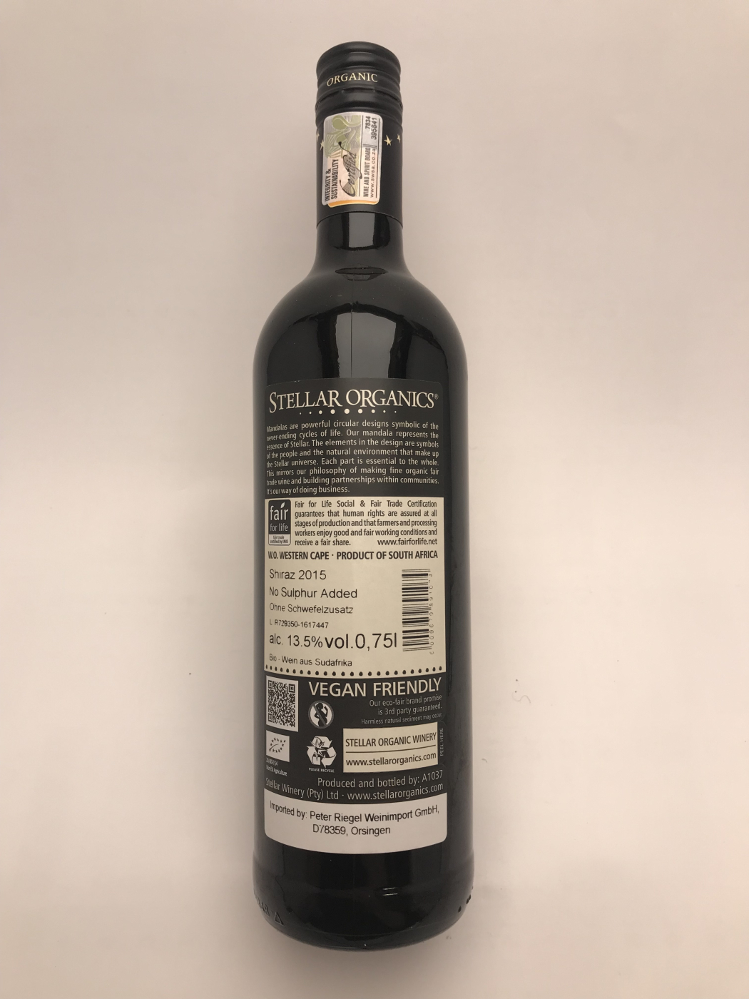 Stellar Organics Shiraz ohne Schwefelzusatz, Bio-Rotwein